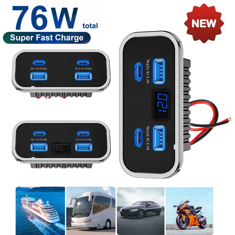 Car Accessories Thailand - 12V-24V 4 Ports double USB PD3.0